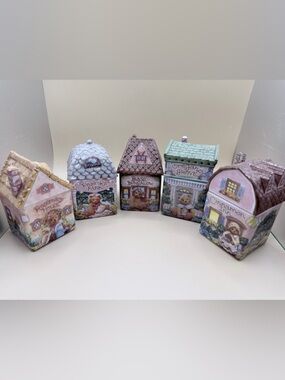 Cherished Teddies by Enesco Set of 5 Spice village jars and rack -1997. Rare!!!